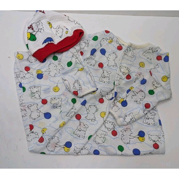 Carter's Balloon Bear Sleepsack Hat Blanket 90s Baby Clothes USA Cotton Vintage - Picture 1 of 12